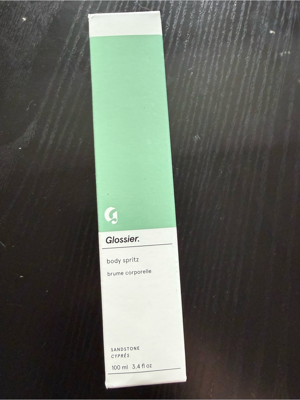 Glossier Mint Green and White Body Spritz Packaging